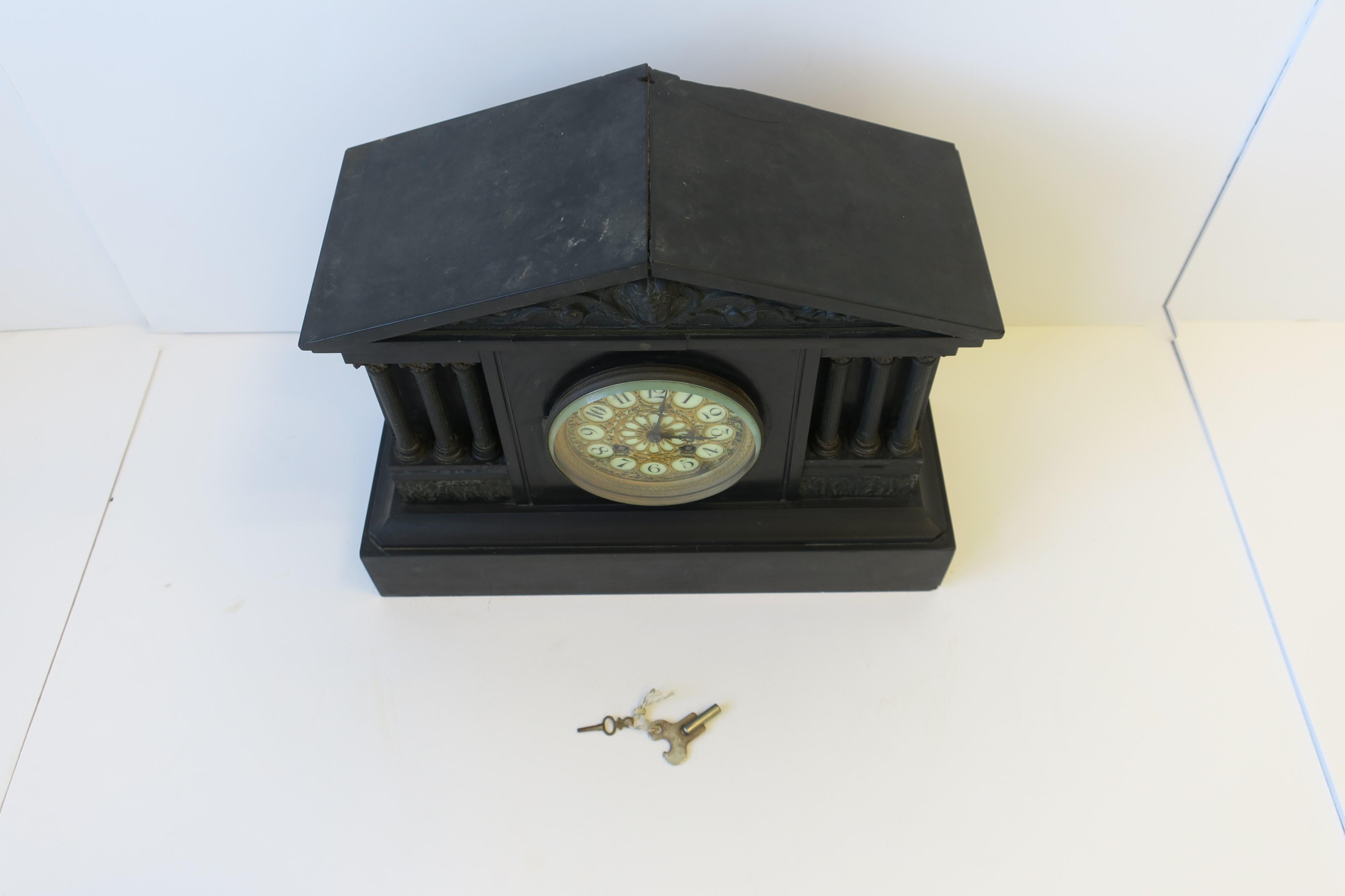 Late 19th Century French Neoclassical Black Slate and Gold Gilt Mantel Clock