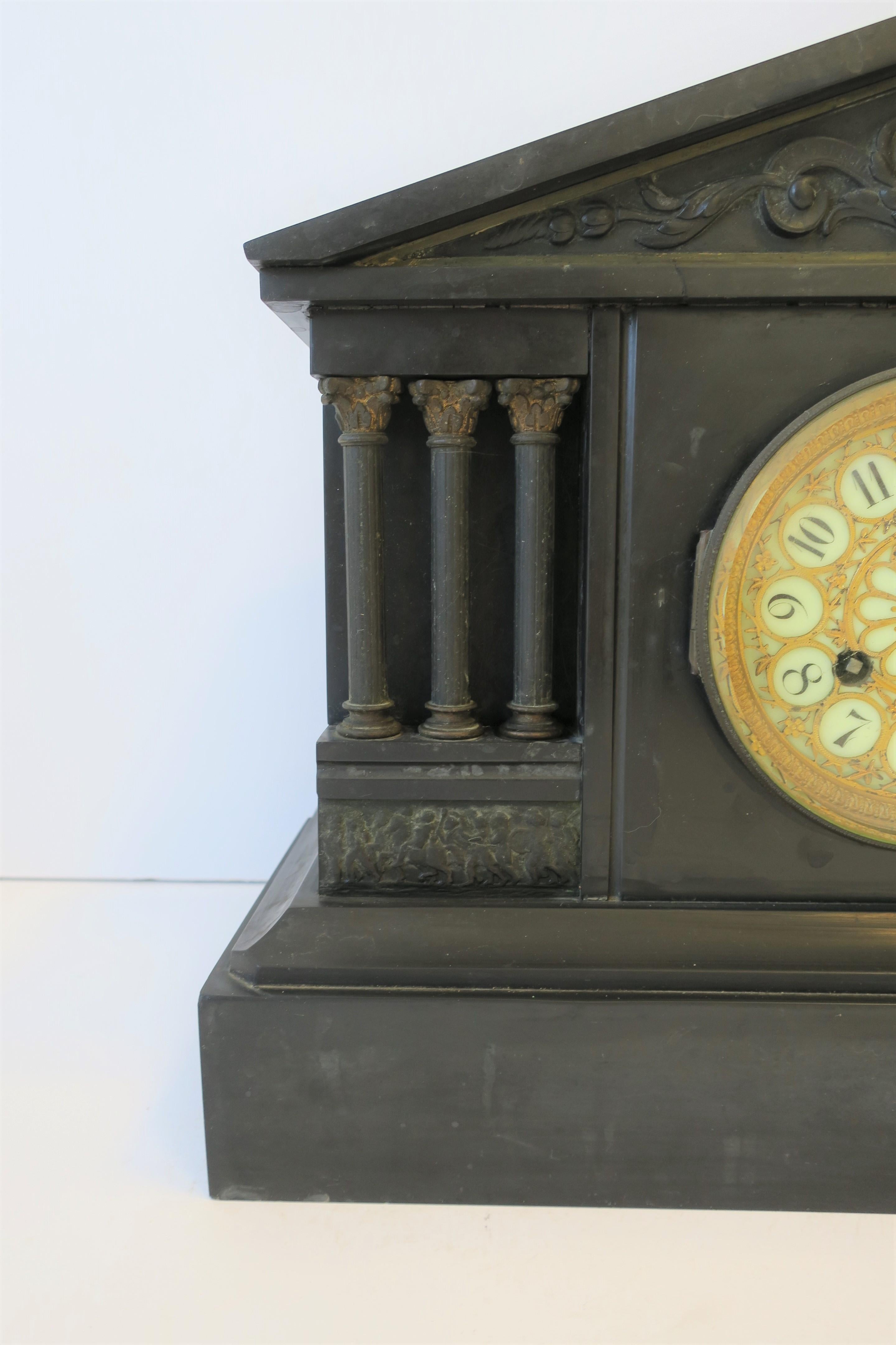 French Neoclassical Black Slate and Gold Gilt Mantel Clock 1