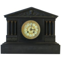 Antique French Neoclassical Black Slate and Gold Gilt Mantel Clock