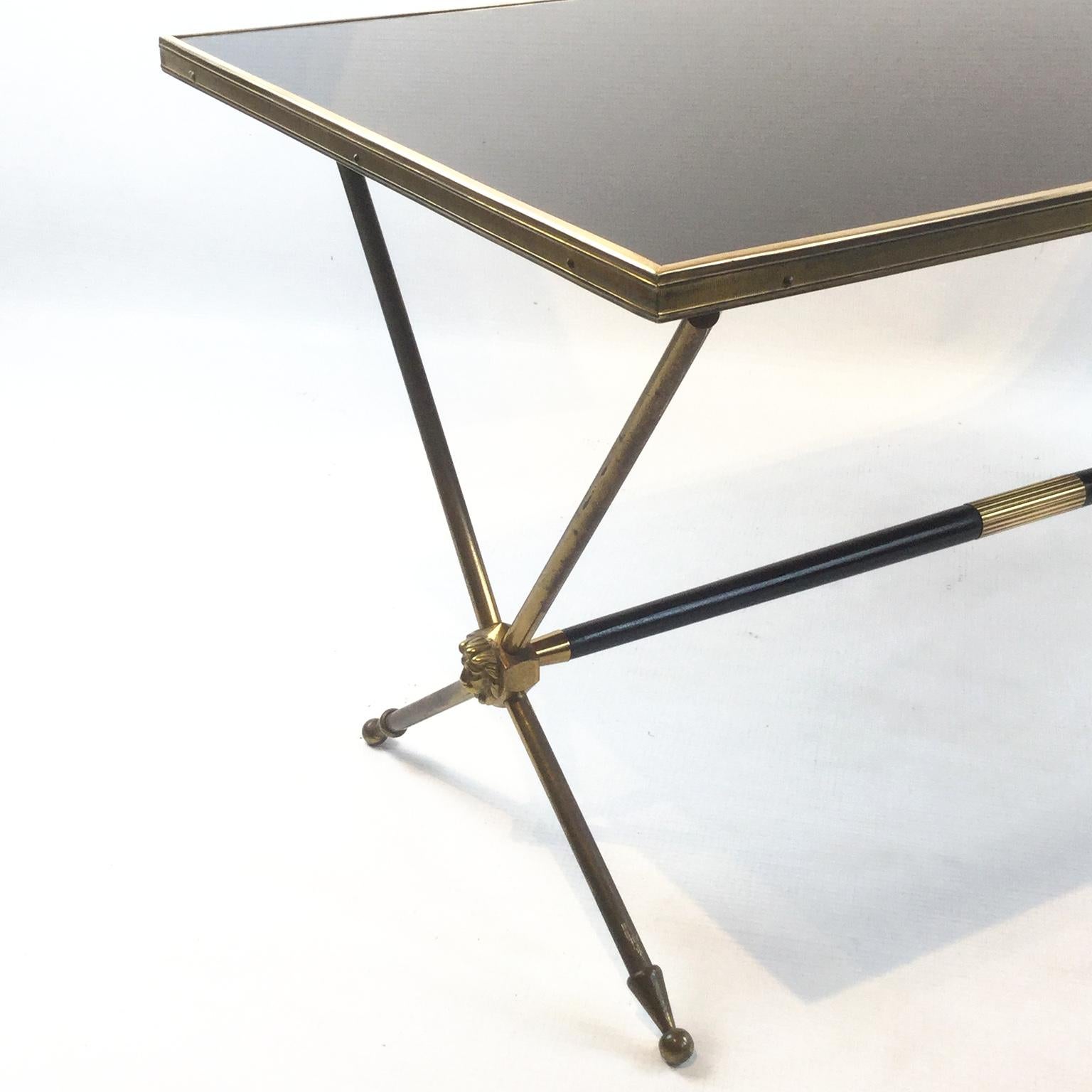 Metalwork French Neoclassical Brass and Opaline Coffee Table by Raphaël, 1960s