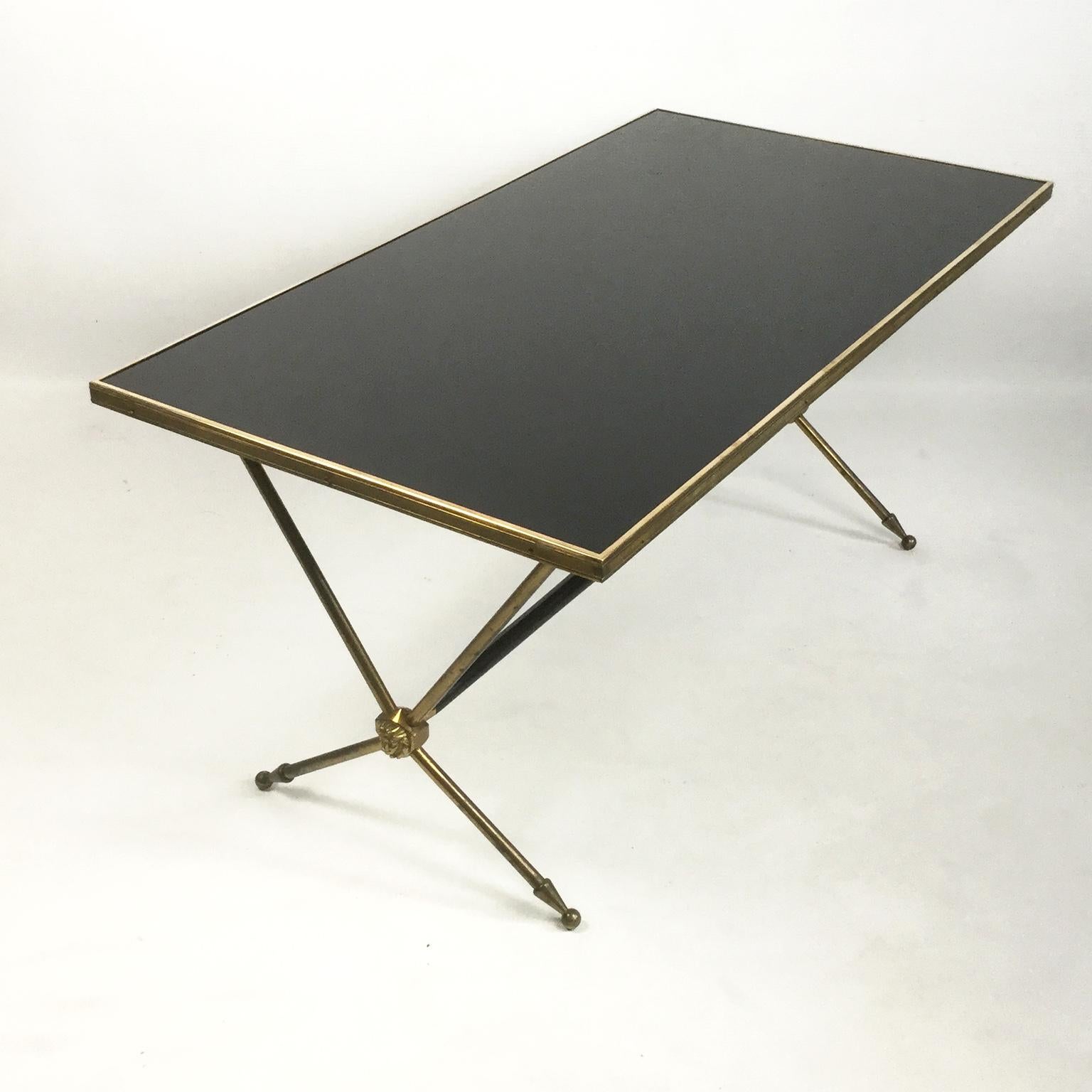 French Neoclassical Brass and Opaline Coffee Table by Raphaël, 1960s 1