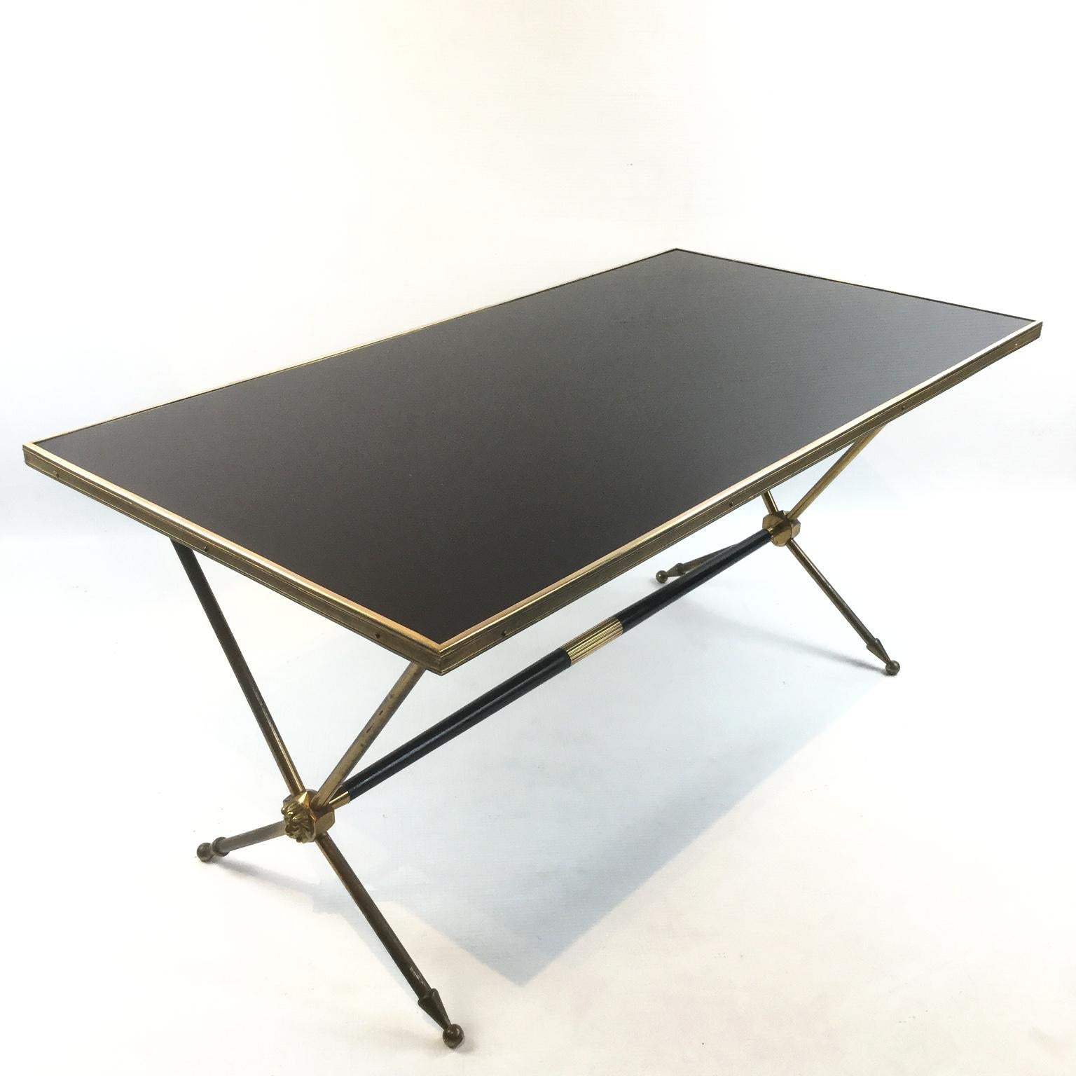 French Neoclassical Brass and Opaline Coffee Table by Raphaël, 1960s 2
