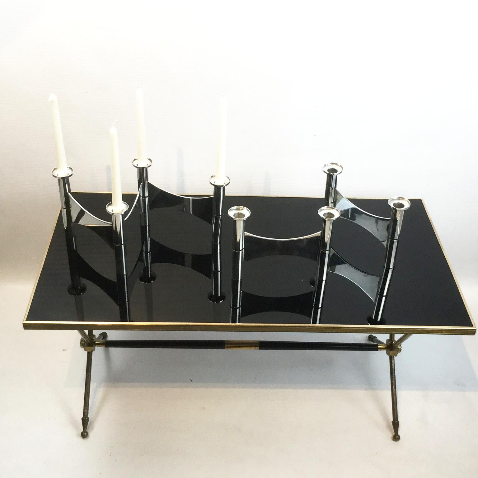 French Neoclassical Brass and Opaline Coffee Table by Raphaël, 1960s 3