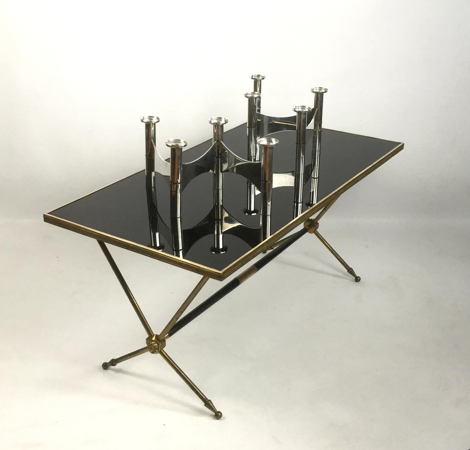 French Neoclassical Brass and Opaline Coffee Table by Raphaël, 1960s 4