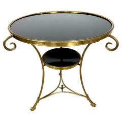 French Neoclassical Brass Guéridon Center Table Black Granite Top and Paw Feet