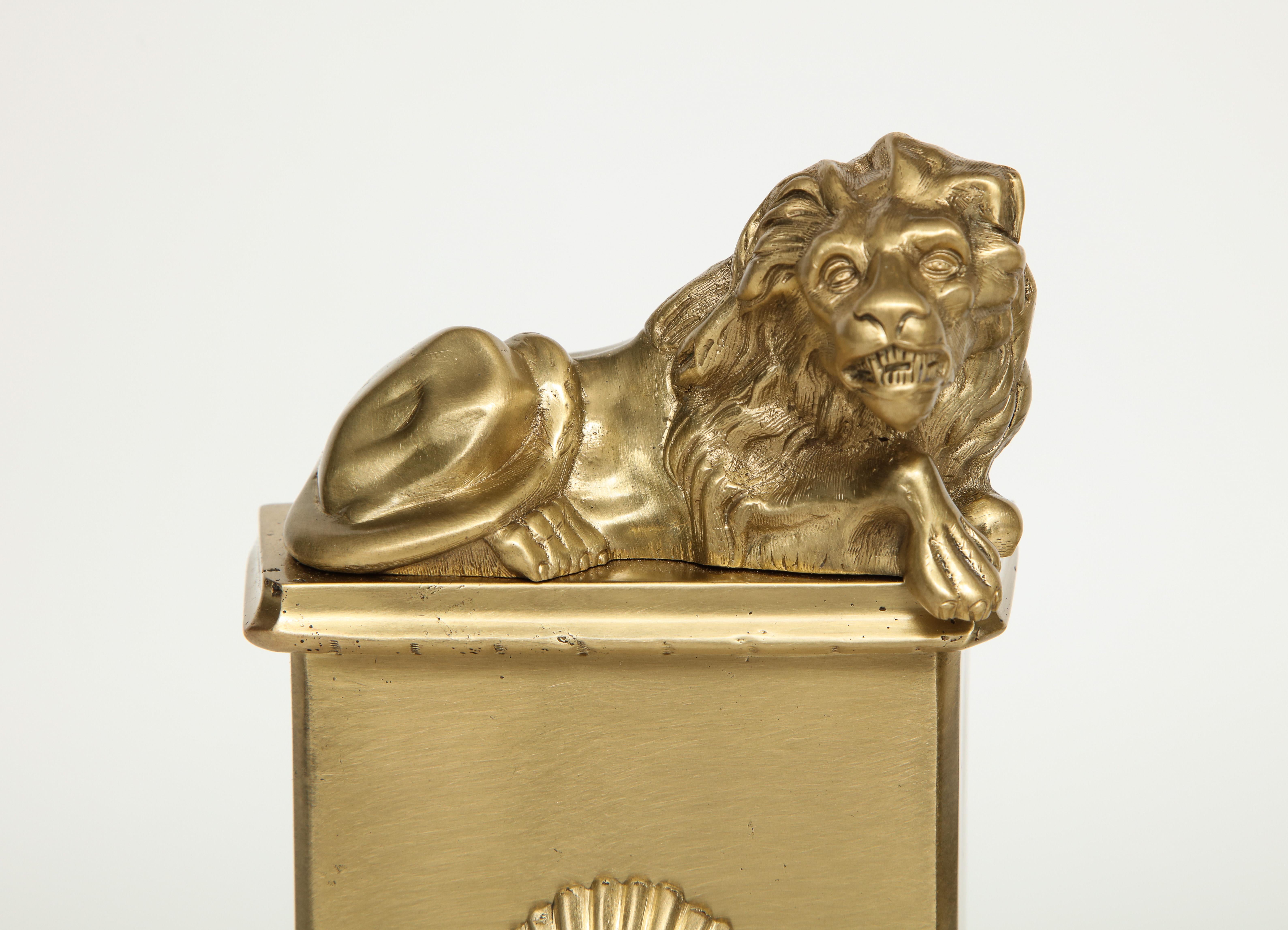 French Neoclassical Brass Lion Andirons 2