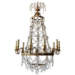 French Neoclassical Bronze and Crystal Empire Beaded Chandelier