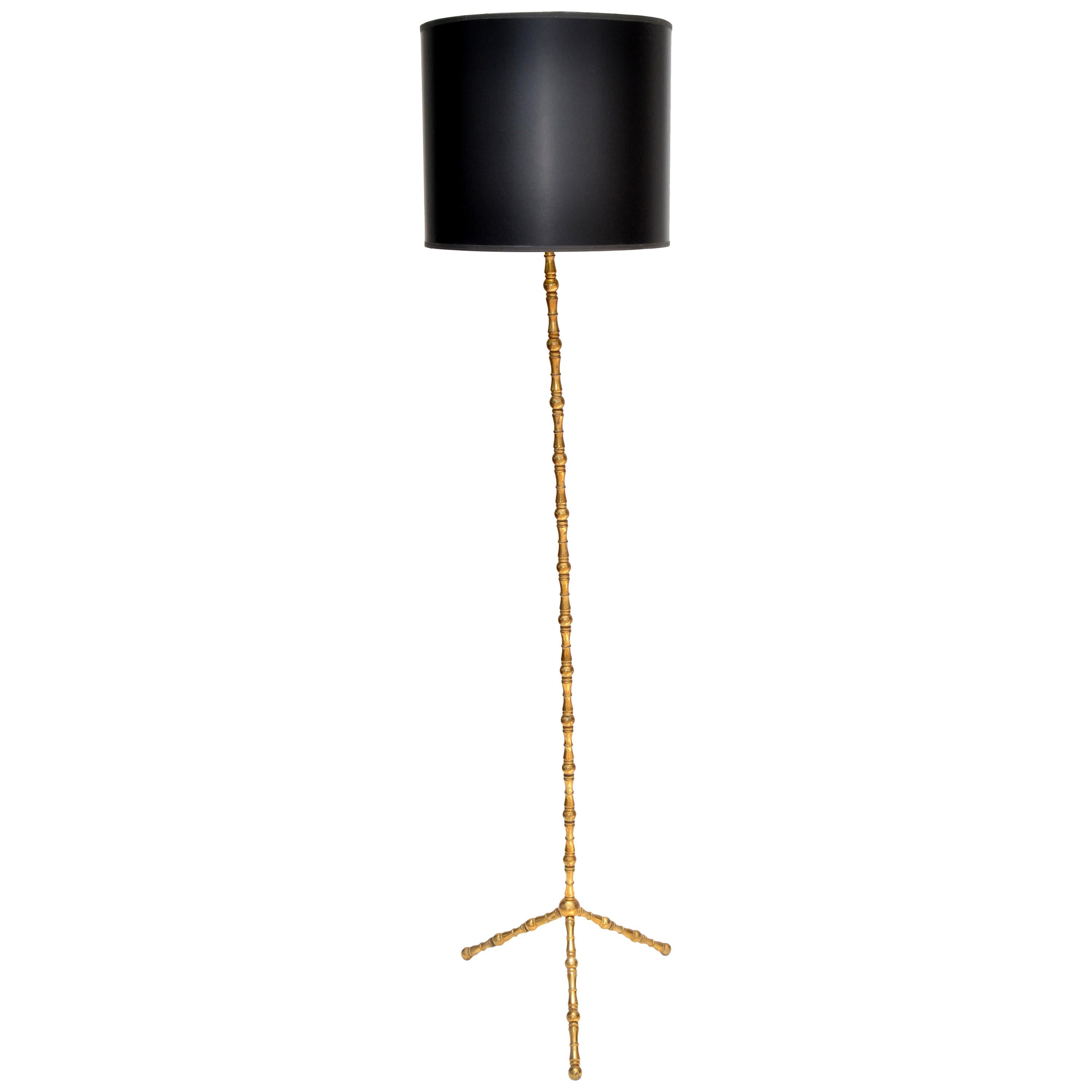 French Neoclassical Bronze and Brass Maison Baguès Floor Lamp, 1950 For Sale