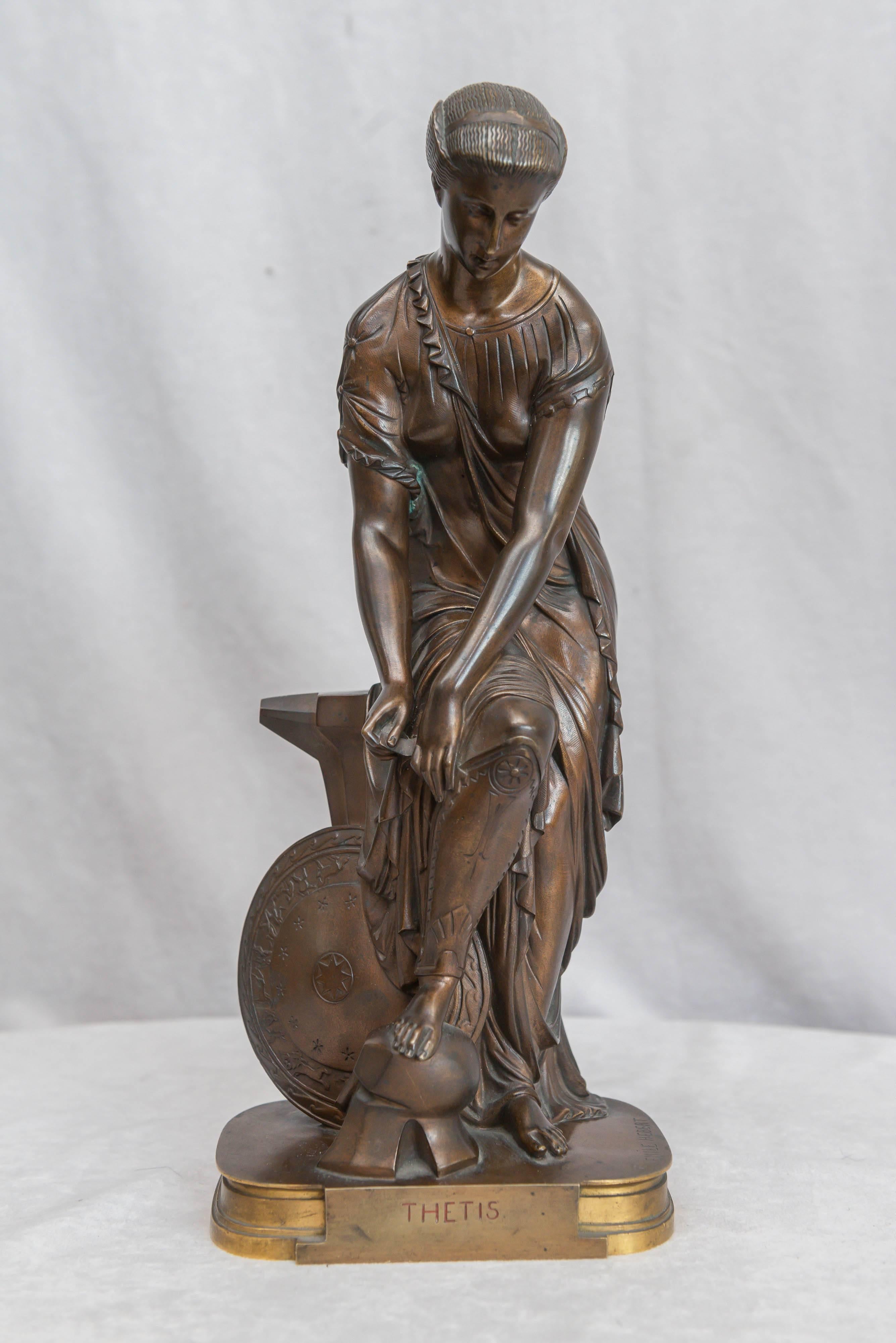 French Neoclassical Bronze Figure of Thetis, Signed Hebert 2