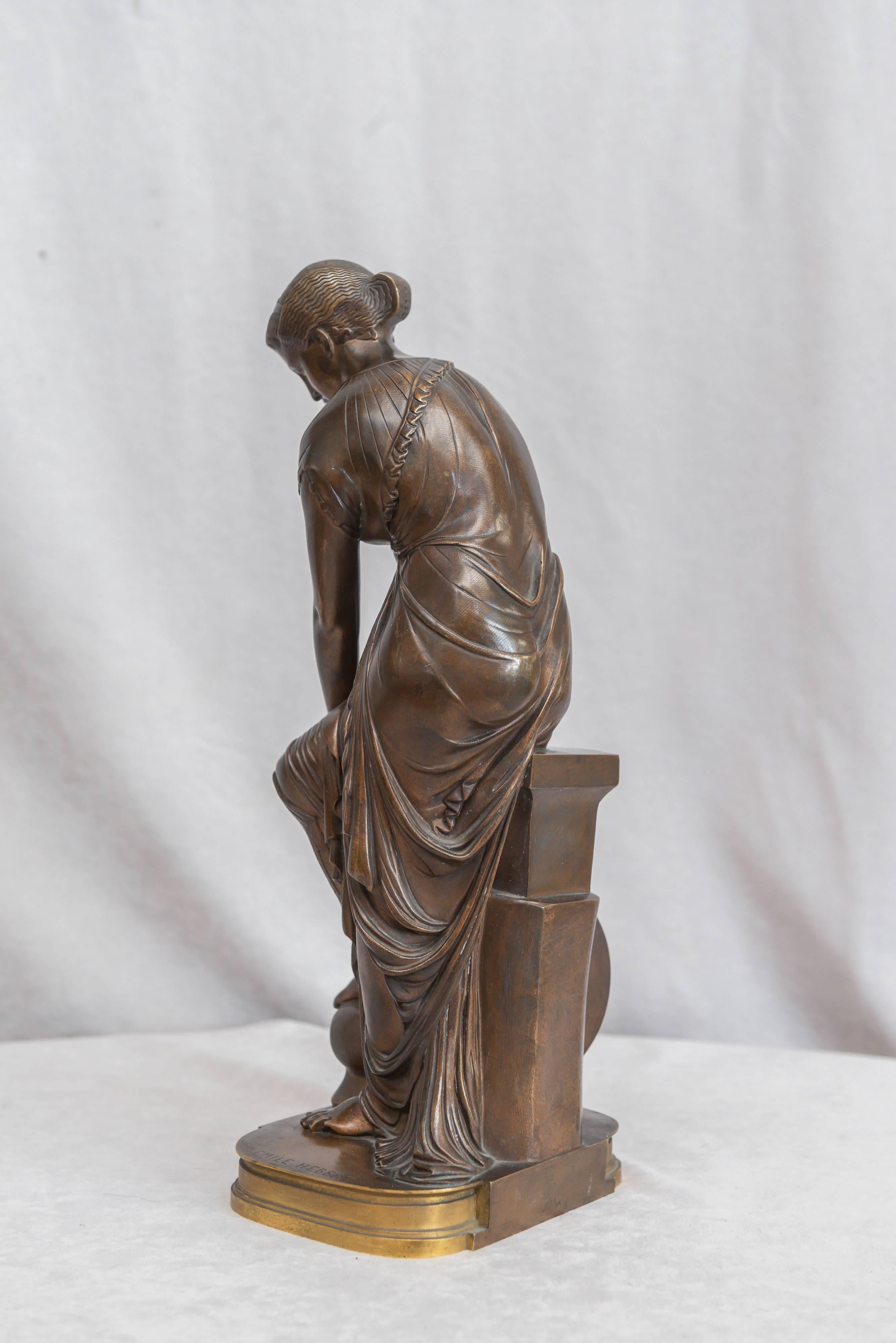 French Neoclassical Bronze Figure of Thetis, Signed Hebert In Excellent Condition In Petaluma, CA