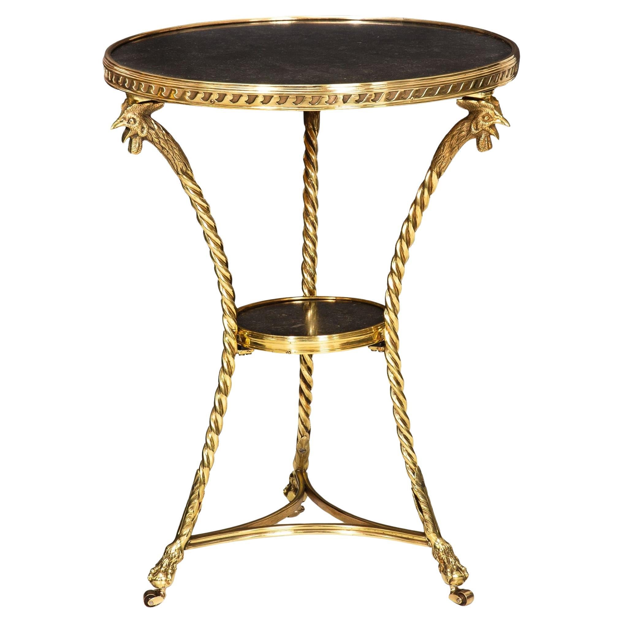 French Neoclassical Bronze "Rooster" Marble Side Table Gueridon For Sale