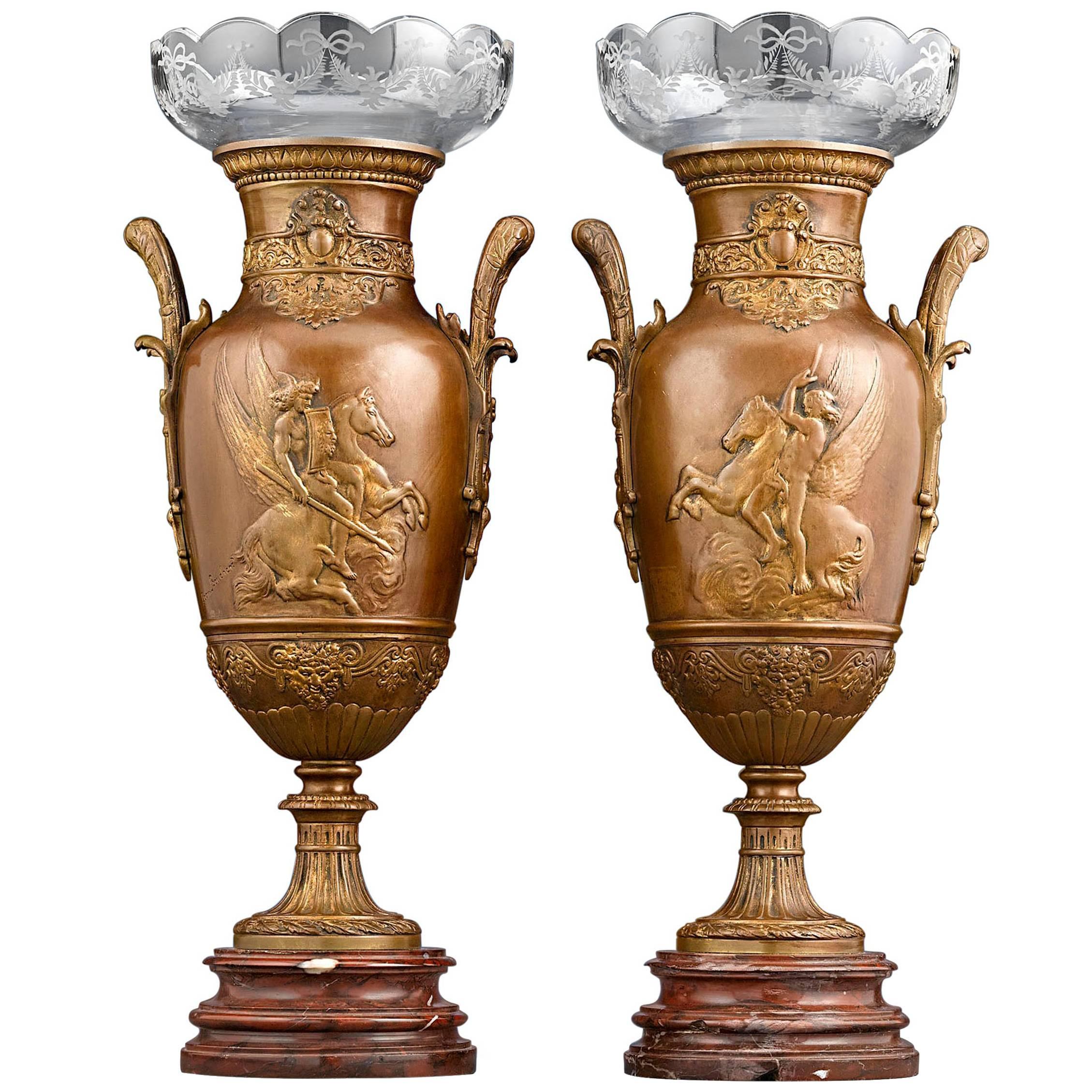French Neoclassical Bronze Urns 