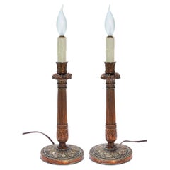 French Neoclassical Candlestick Lamps, a Pair