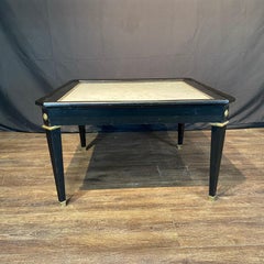 French Neoclassical Carrara Marble Top Ebonized Black Coffee Table