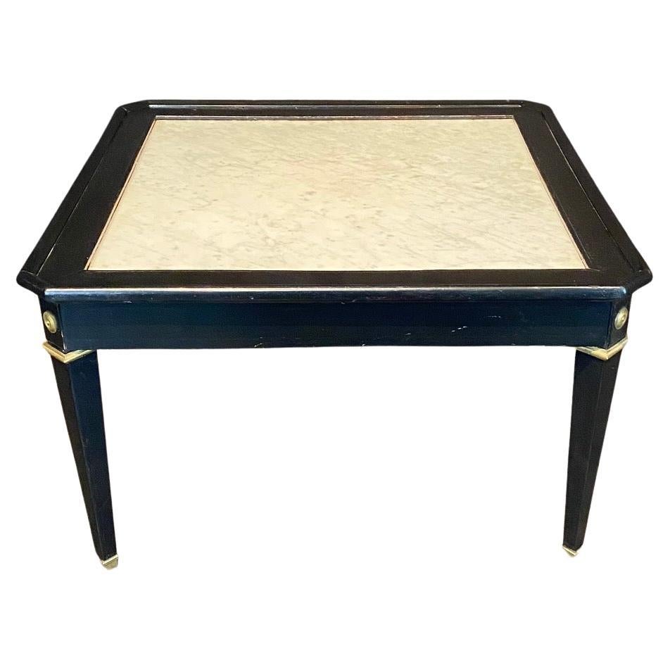 French Neoclassical Carrara Marble Top Ebonized Black Coffee Table