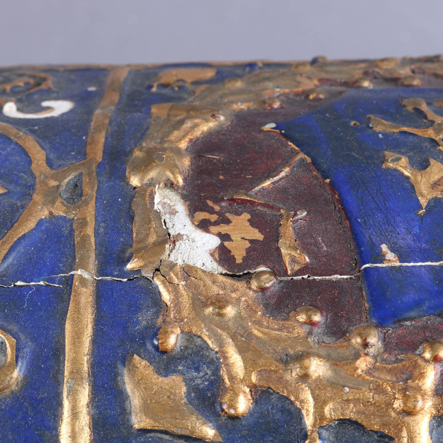French Neoclassical Carved Cobalt & Gilt Lion Rampant Dresser Box, 19th Century 6