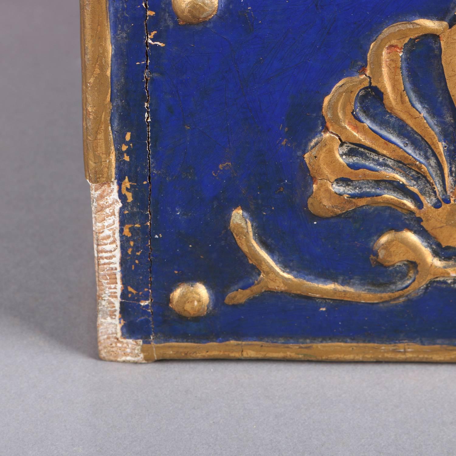 French Neoclassical Carved Cobalt & Gilt Lion Rampant Dresser Box, 19th Century 8