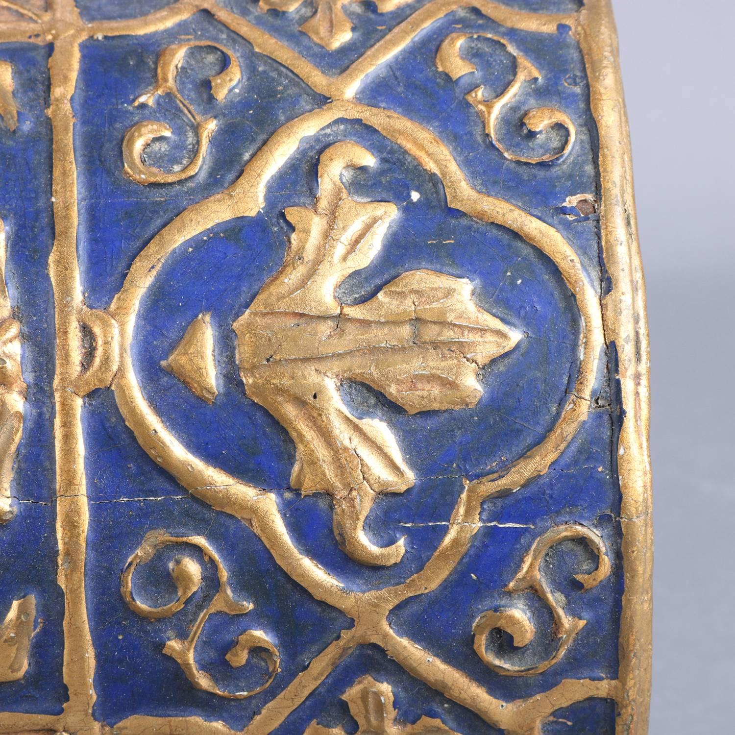 French Neoclassical Carved Cobalt & Gilt Lion Rampant Dresser Box, 19th Century 9