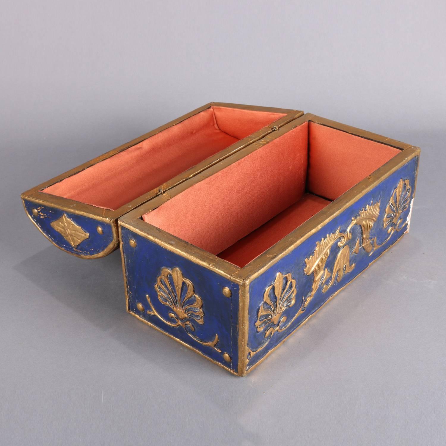 French Neoclassical Carved Cobalt & Gilt Lion Rampant Dresser Box, 19th Century 11