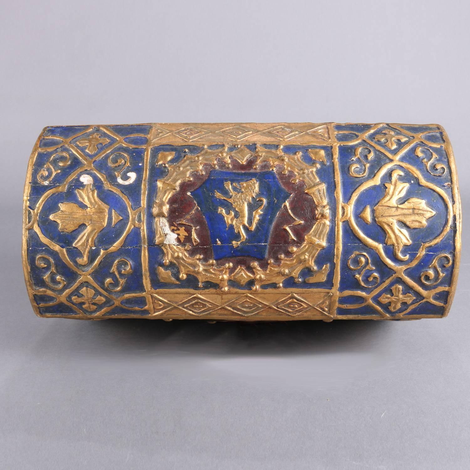 French Neoclassical Carved Cobalt & Gilt Lion Rampant Dresser Box, 19th Century In Good Condition In Big Flats, NY