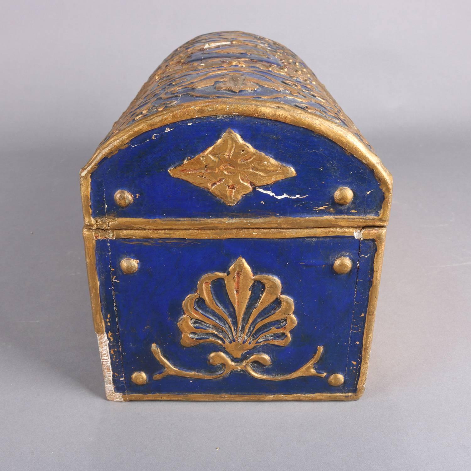 French Neoclassical Carved Cobalt & Gilt Lion Rampant Dresser Box, 19th Century 1