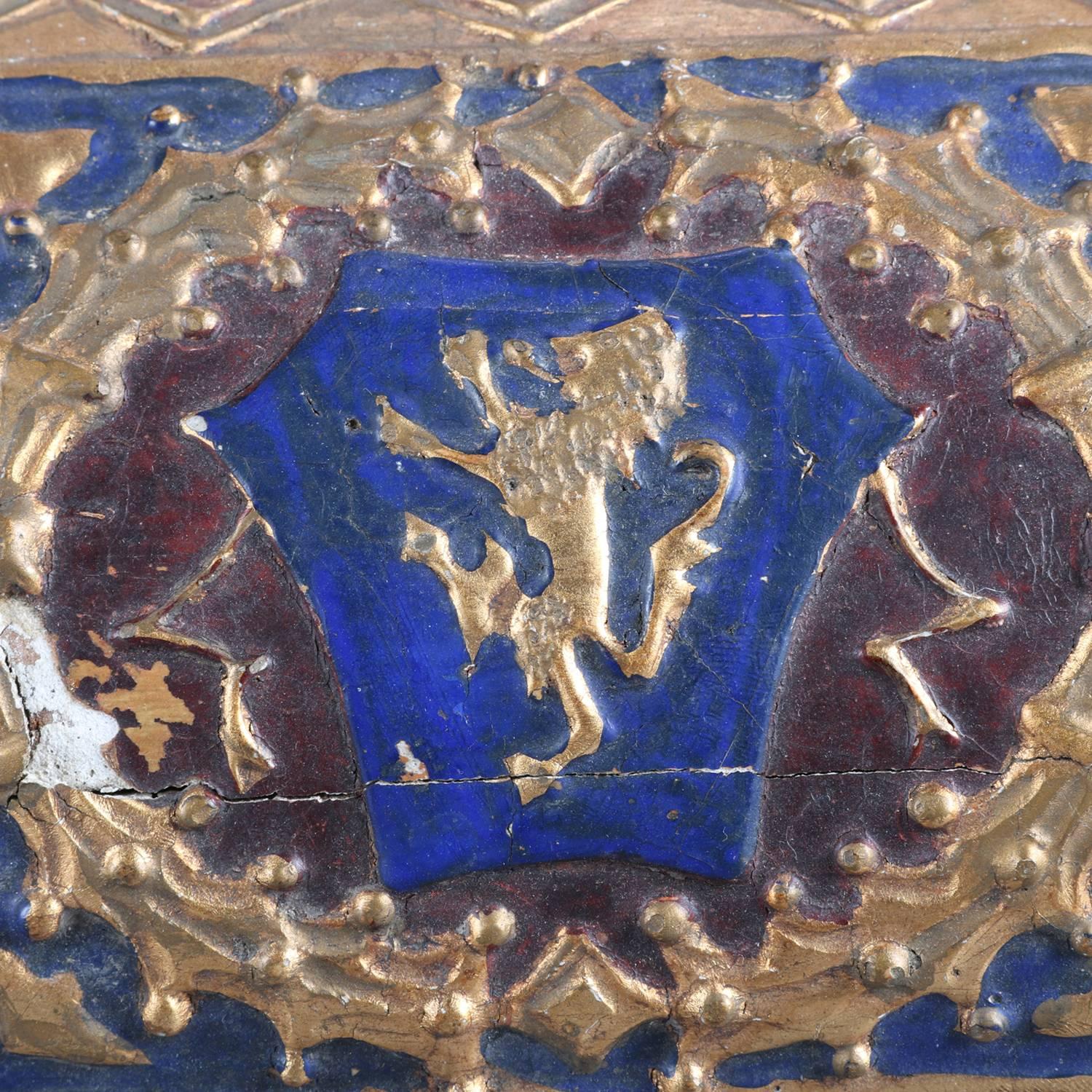 French Neoclassical Carved Cobalt & Gilt Lion Rampant Dresser Box, 19th Century 2