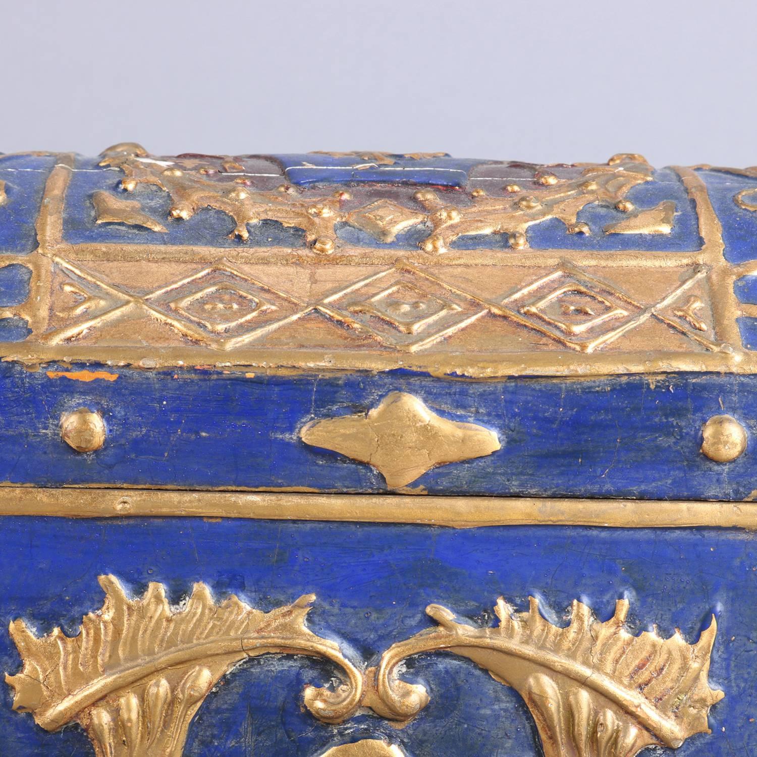 French Neoclassical Carved Cobalt & Gilt Lion Rampant Dresser Box, 19th Century 3