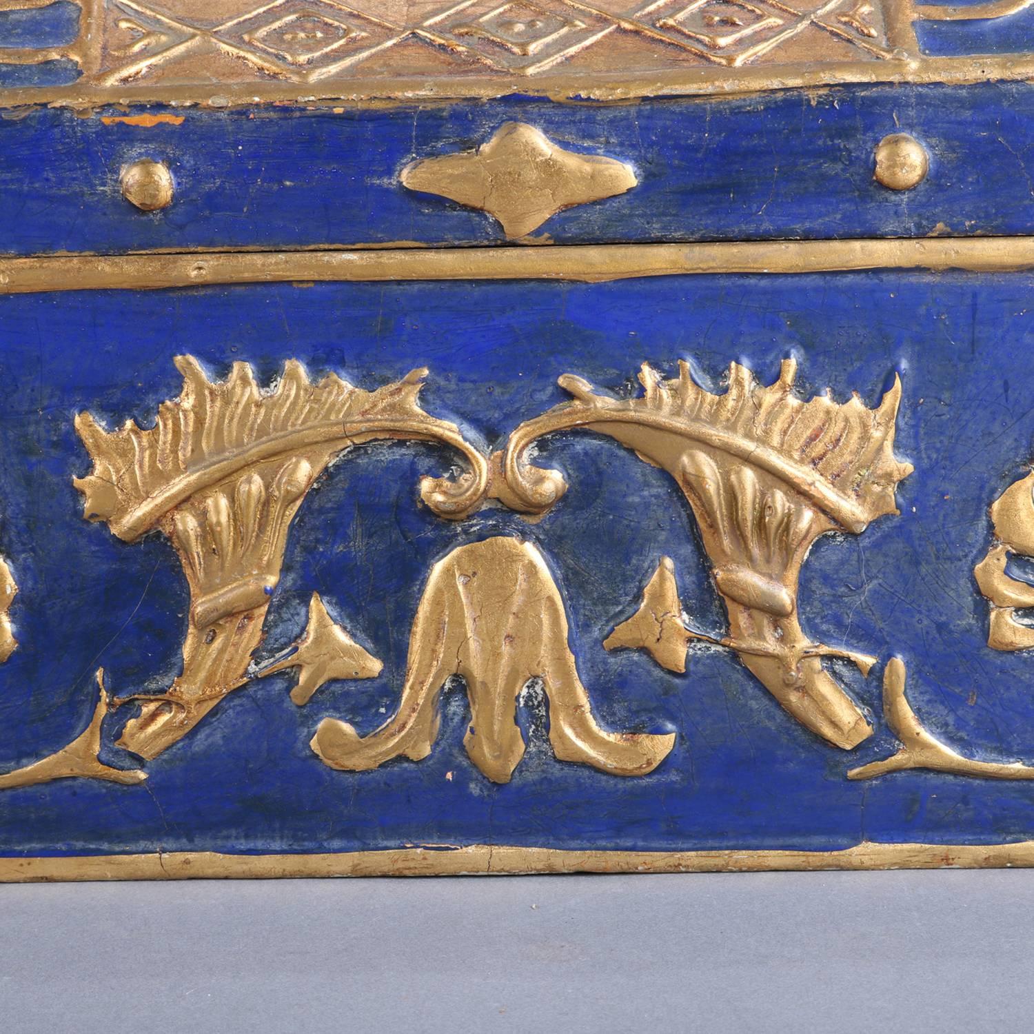 French Neoclassical Carved Cobalt & Gilt Lion Rampant Dresser Box, 19th Century 4