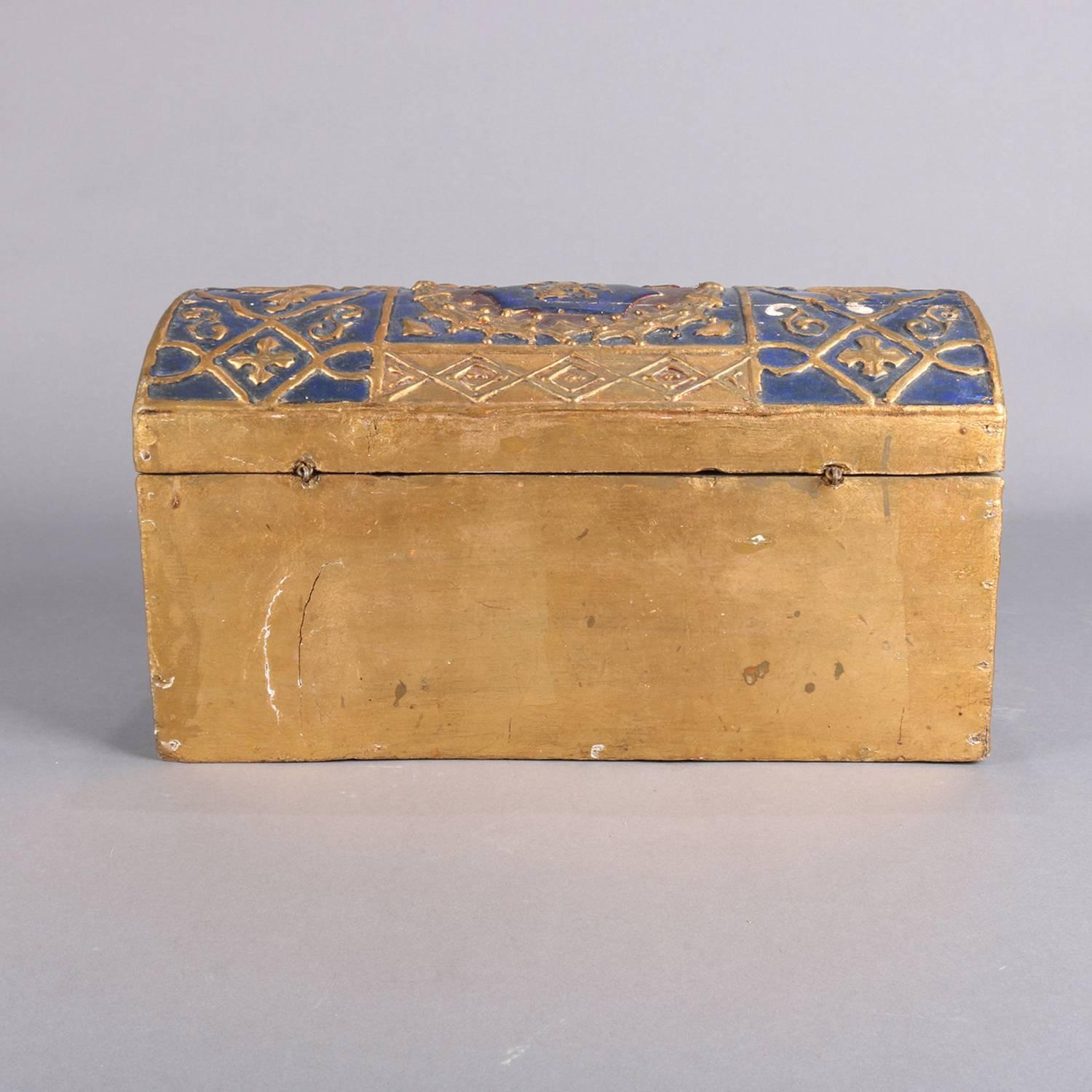 French Neoclassical Carved Cobalt & Gilt Lion Rampant Dresser Box, 19th Century 5