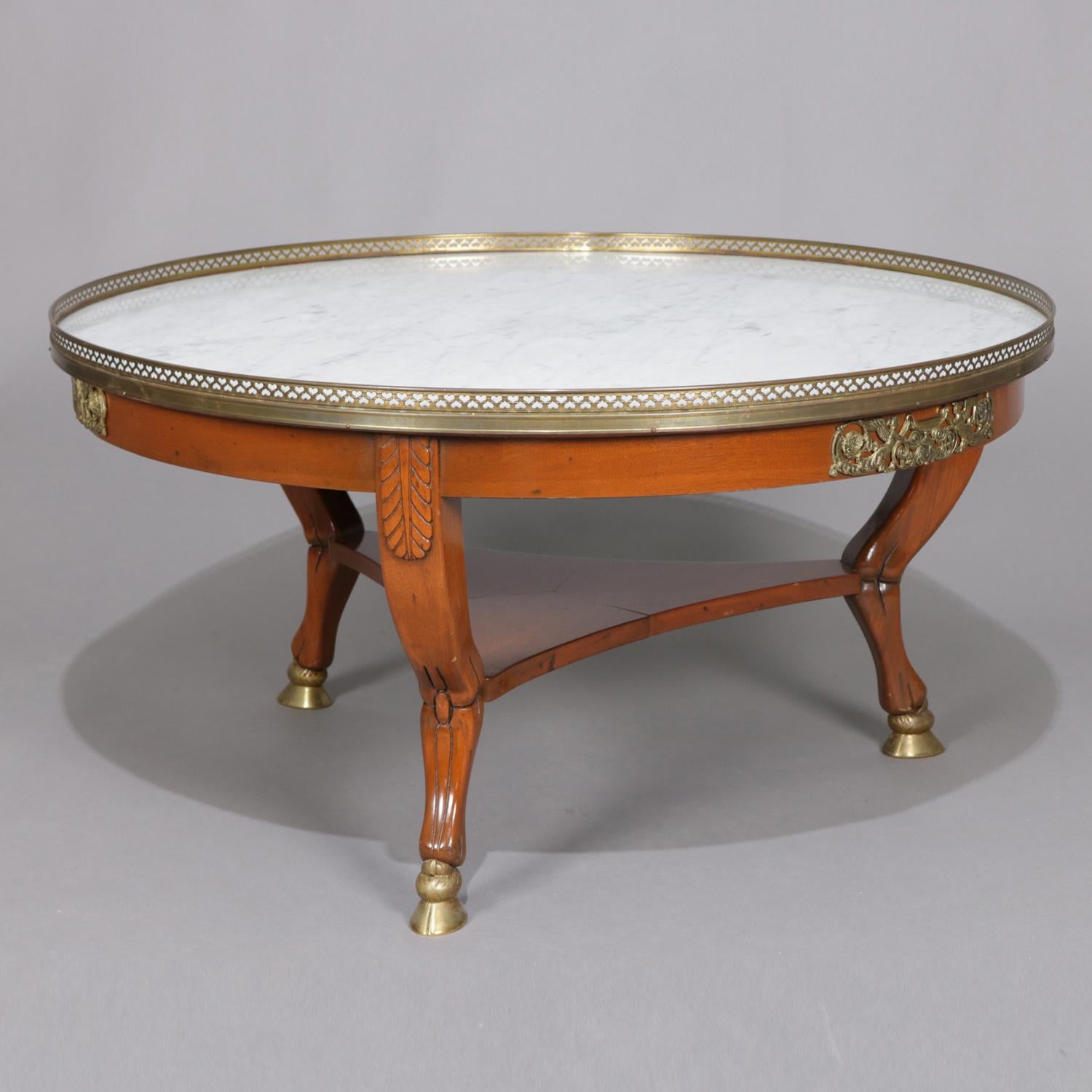 Cast French Neoclassical Carved Mahogany, Ormolu and Marble Coffee Table, circa 1930
