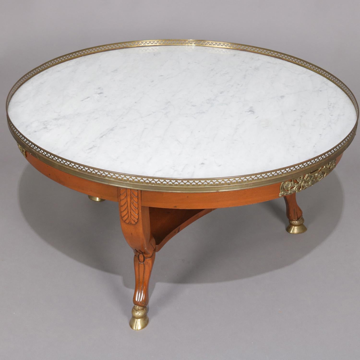 French Neoclassical Carved Mahogany, Ormolu and Marble Coffee Table, circa 1930 In Good Condition In Big Flats, NY