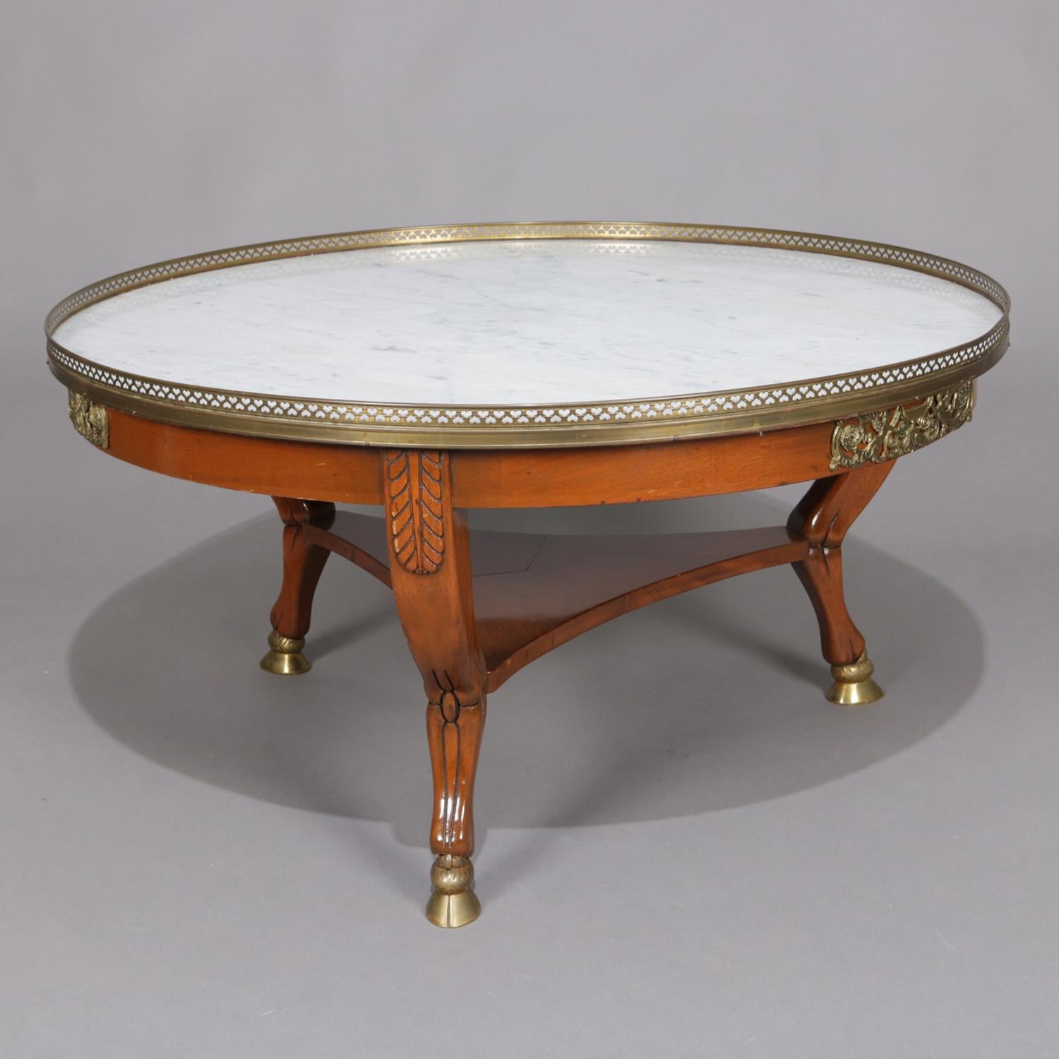20th Century French Neoclassical Carved Mahogany, Ormolu and Marble Coffee Table, circa 1930