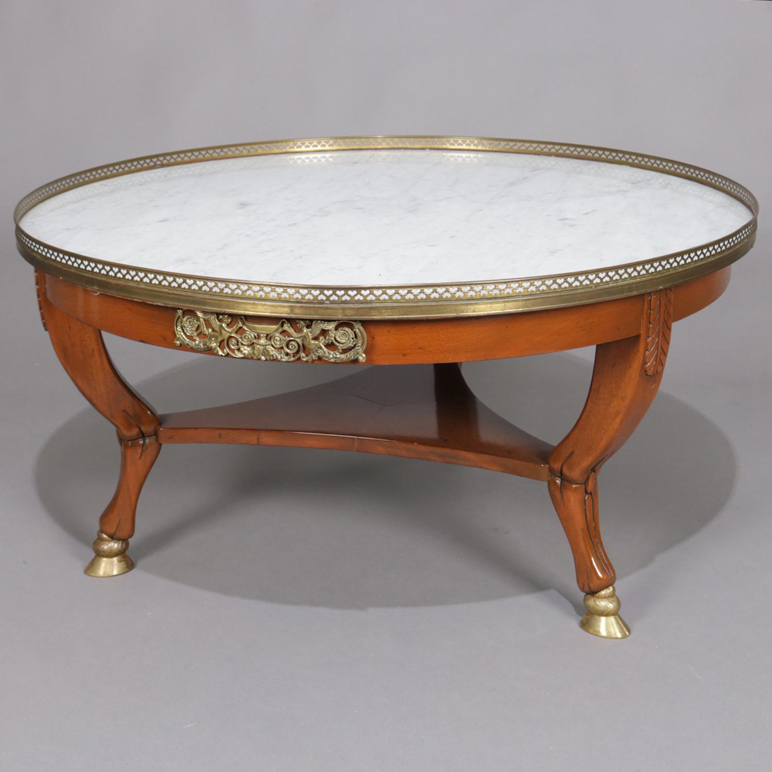 Bronze French Neoclassical Carved Mahogany, Ormolu and Marble Coffee Table, circa 1930