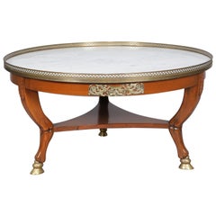 French Neoclassical Carved Mahogany, Ormolu and Marble Coffee Table, circa 1930