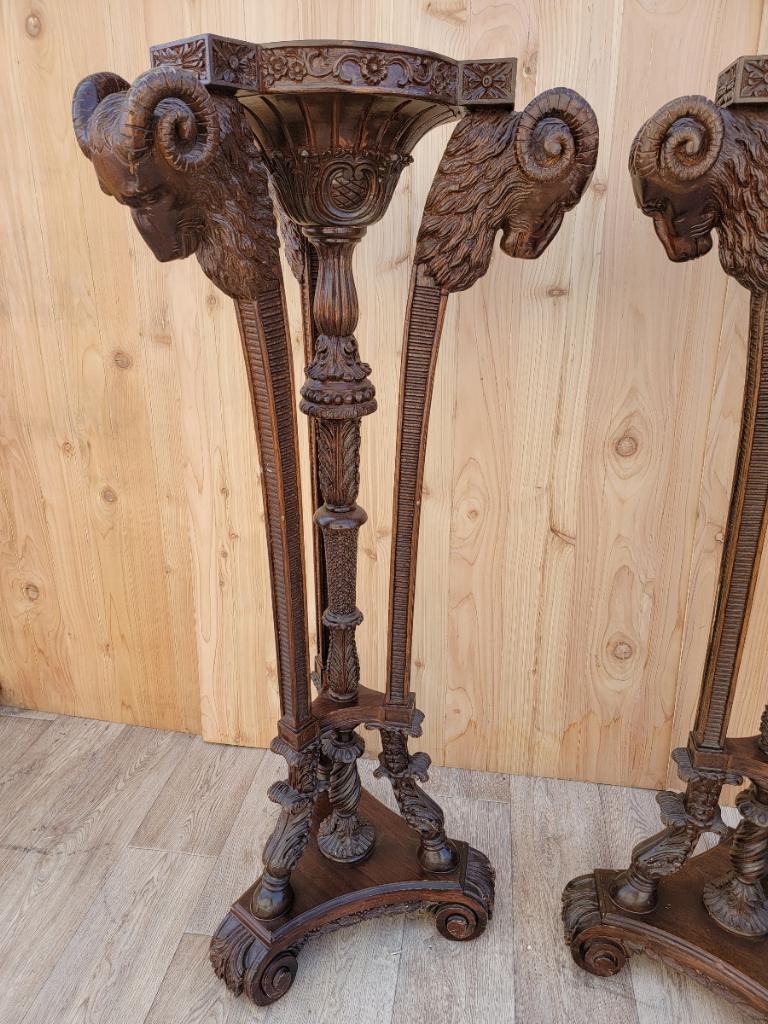 French Neoclassical Carved Mahogany Ram's Head Pedestal Stands, Pair  2