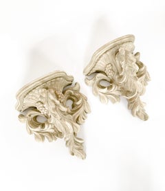 French Neoclassical Cast Stone Garden Wall Brackets Shelves