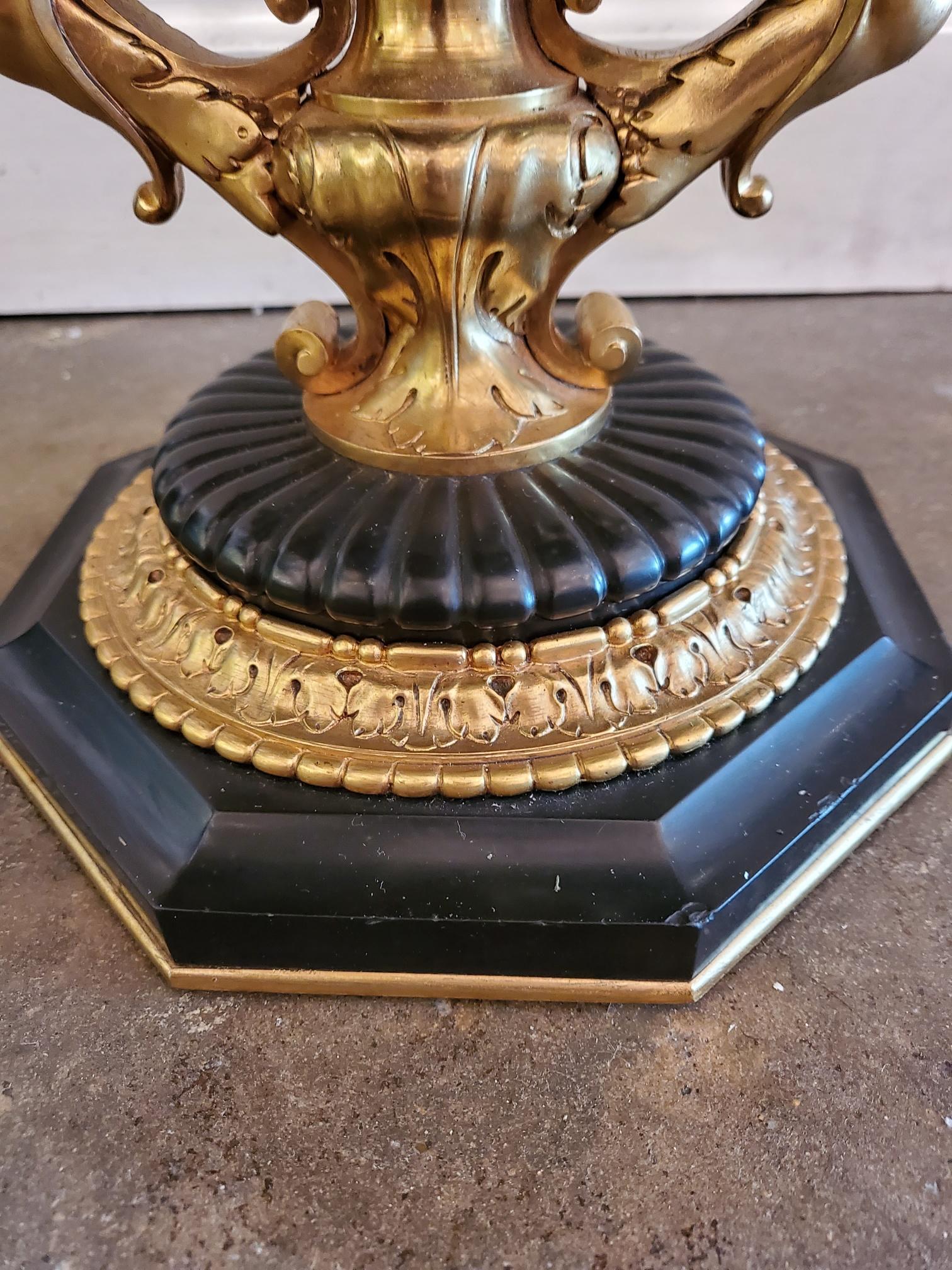 French neoclassical black and slate dore bronze centerpiece.