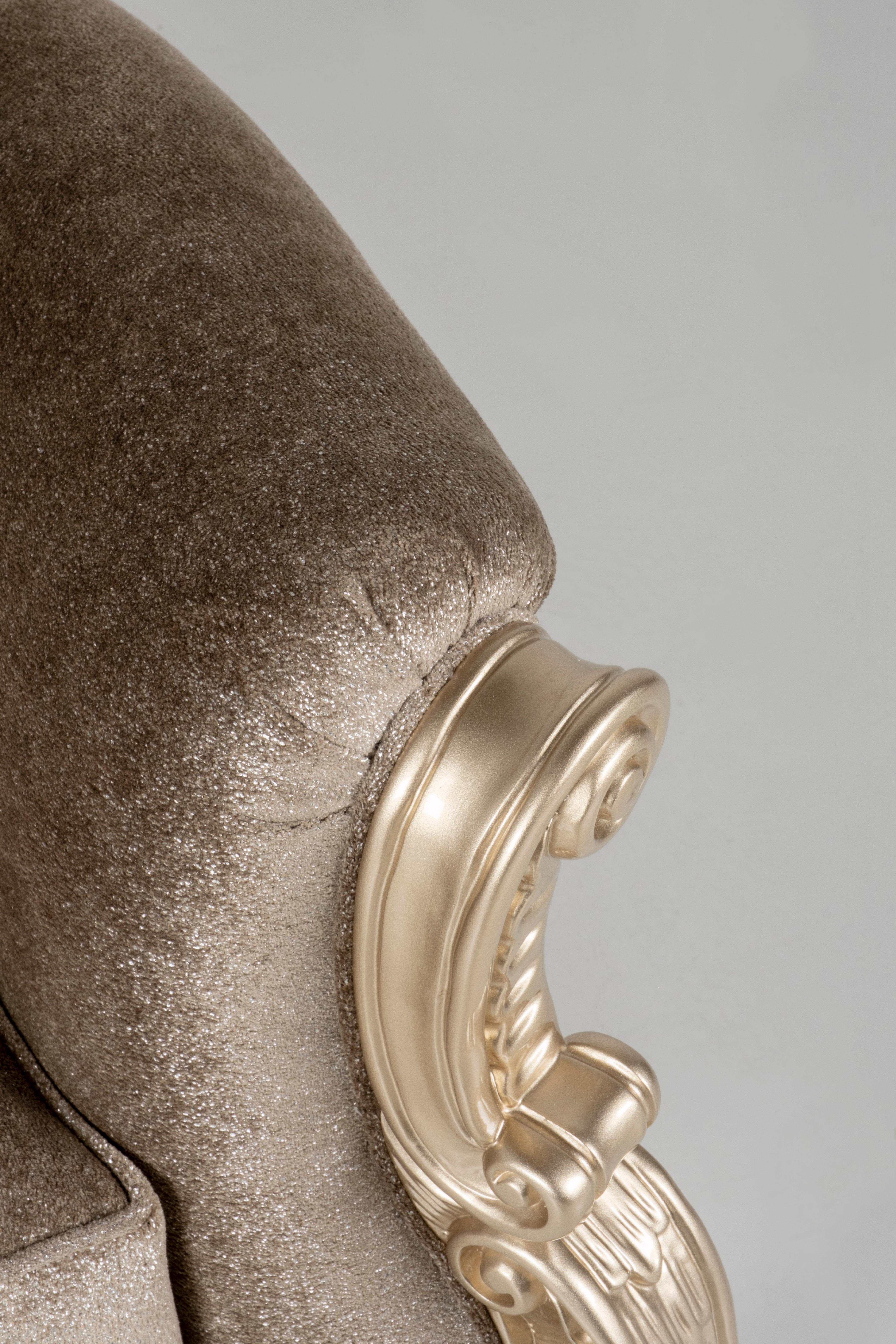 Velvet French Neoclassical Christien Armchair Camel Silver Handmade Portugal Greenapple For Sale
