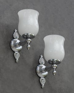 French Neoclassical Chrome Wall Light Sconces, C1970s