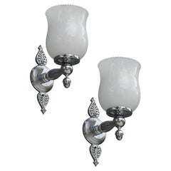 French Neoclassical Chrome Wall Light Sconces, C1970s