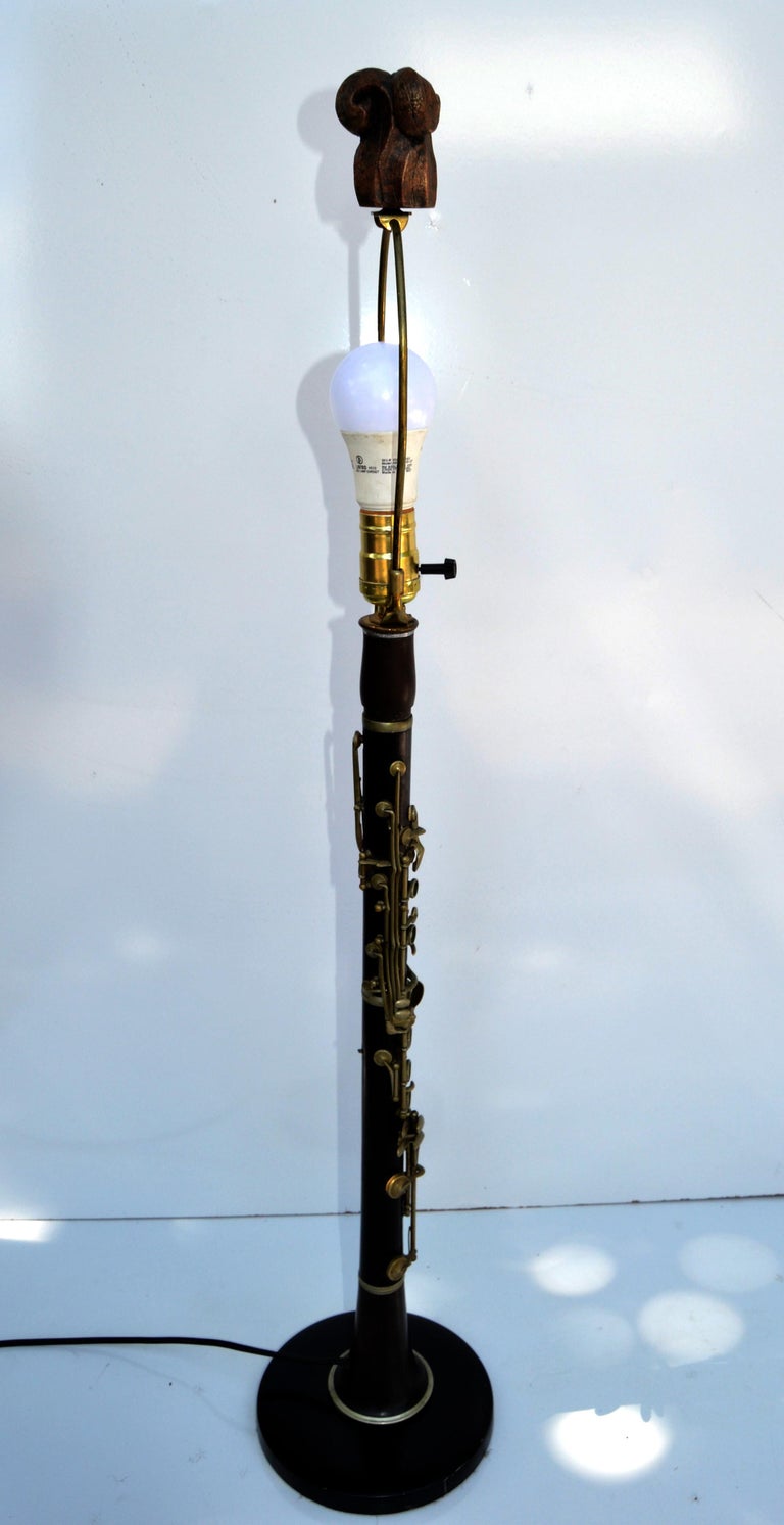 French Neoclassical Clarinet Wood Brass and Metal Table Lamp Black Gold  Drum Shade For Sale at 1stDibs | clarinet lamp, bassoon lamp