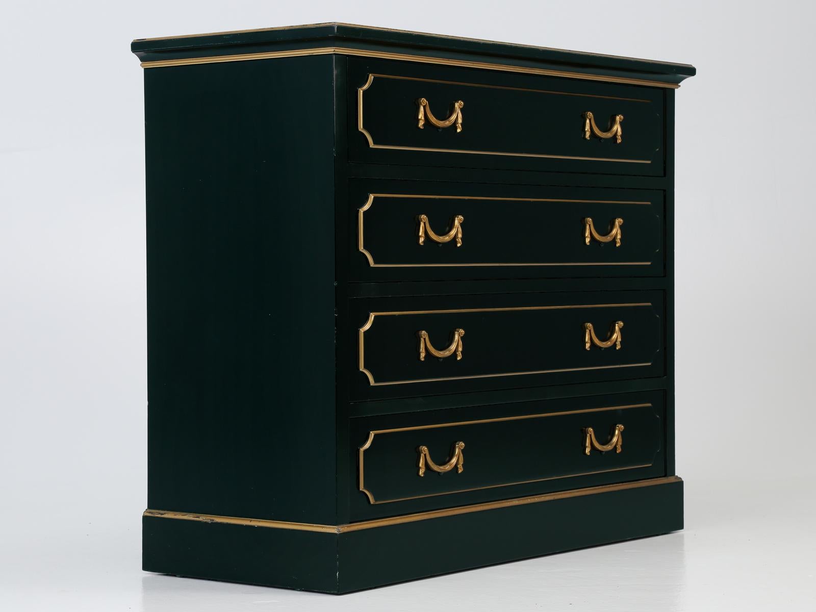 Vintage French commode, is signed by the decorator Maurice Hirsch and was executed in a neoclassical style. Maurice Hirsch was a renowned interior designer, during the 1950s and 1960s. M. Hirch, as he signed his works, was probably best known for