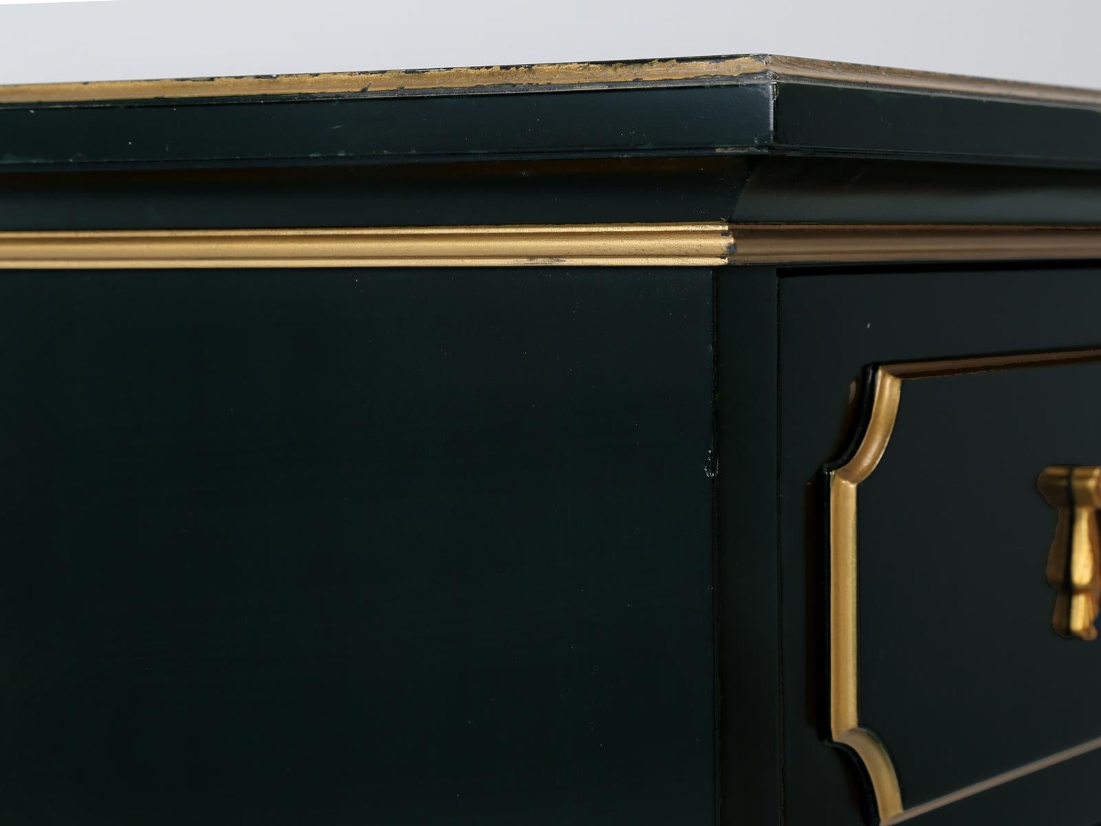 Lacquered French Neoclassical Style Commode Signed by Maurice Hirsh in Dark Green Lacquer