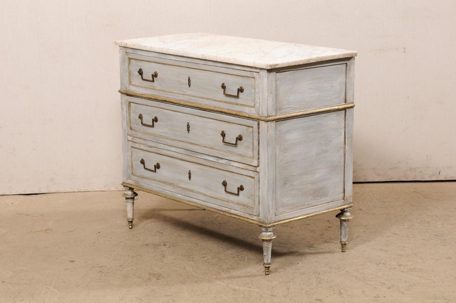 French Neoclassical Commode w/Marble Top & Brass Accents, Early 19th C. For Sale 8