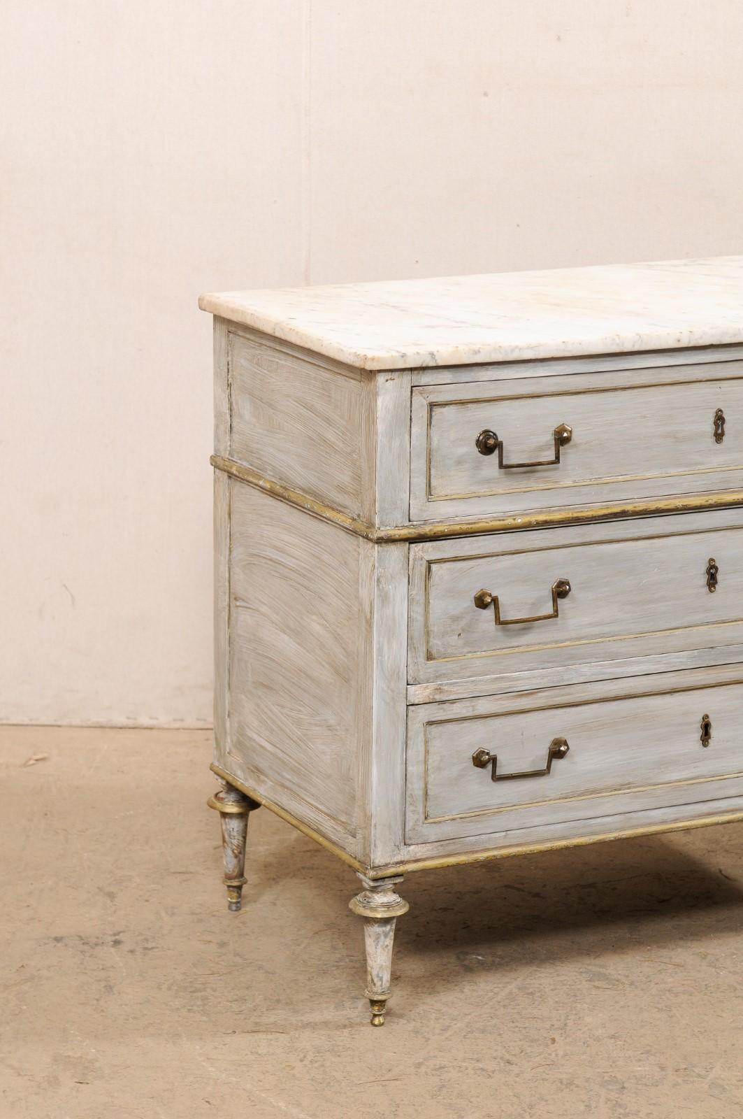 19th Century French Neoclassical Commode w/Marble Top & Brass Accents, Early 19th C.
