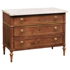 French Neoclassical Commode w/Marble Top, Brass Accents & Lion's Head Hardware