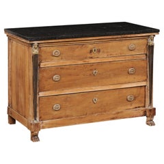 French Neoclassical Commode w/Marble Top & Egyptian Revival Carved Side Posts