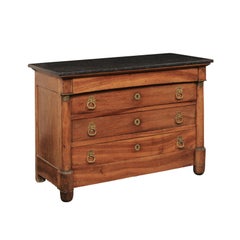French Neoclassical Commode w/Orig. Black Marble Top & Fabulous Hardware