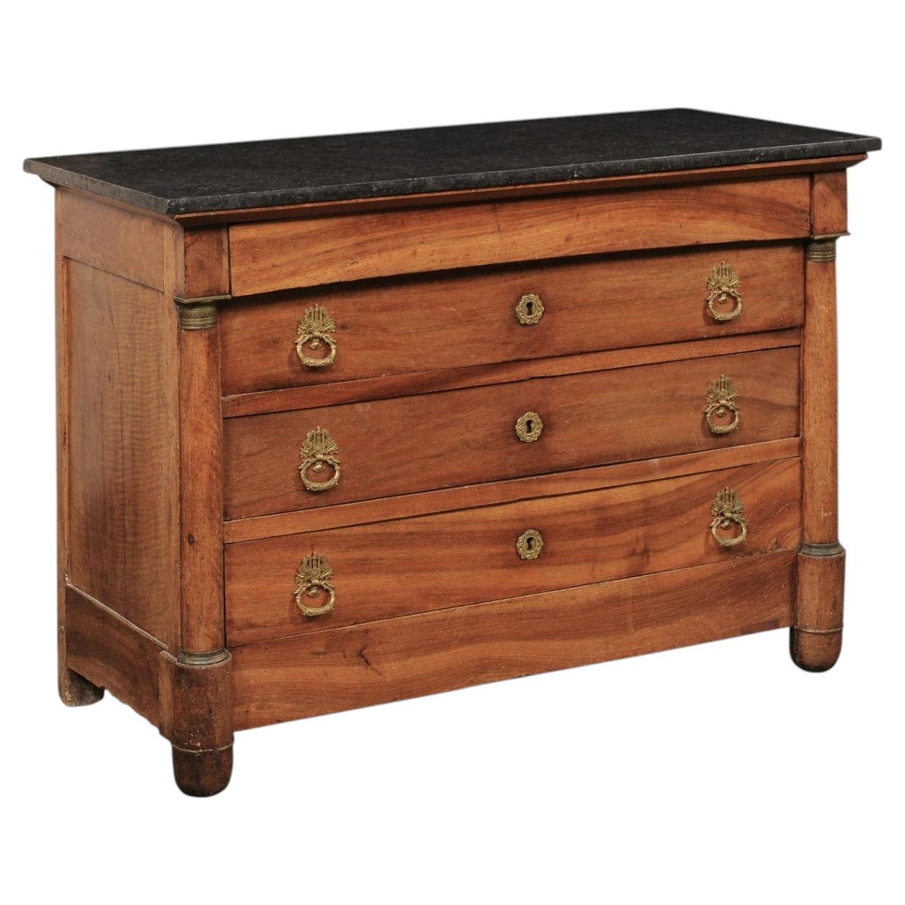 French Neoclassical Commode w/Orig. Black Marble Top & Fabulous Hardware For Sale
