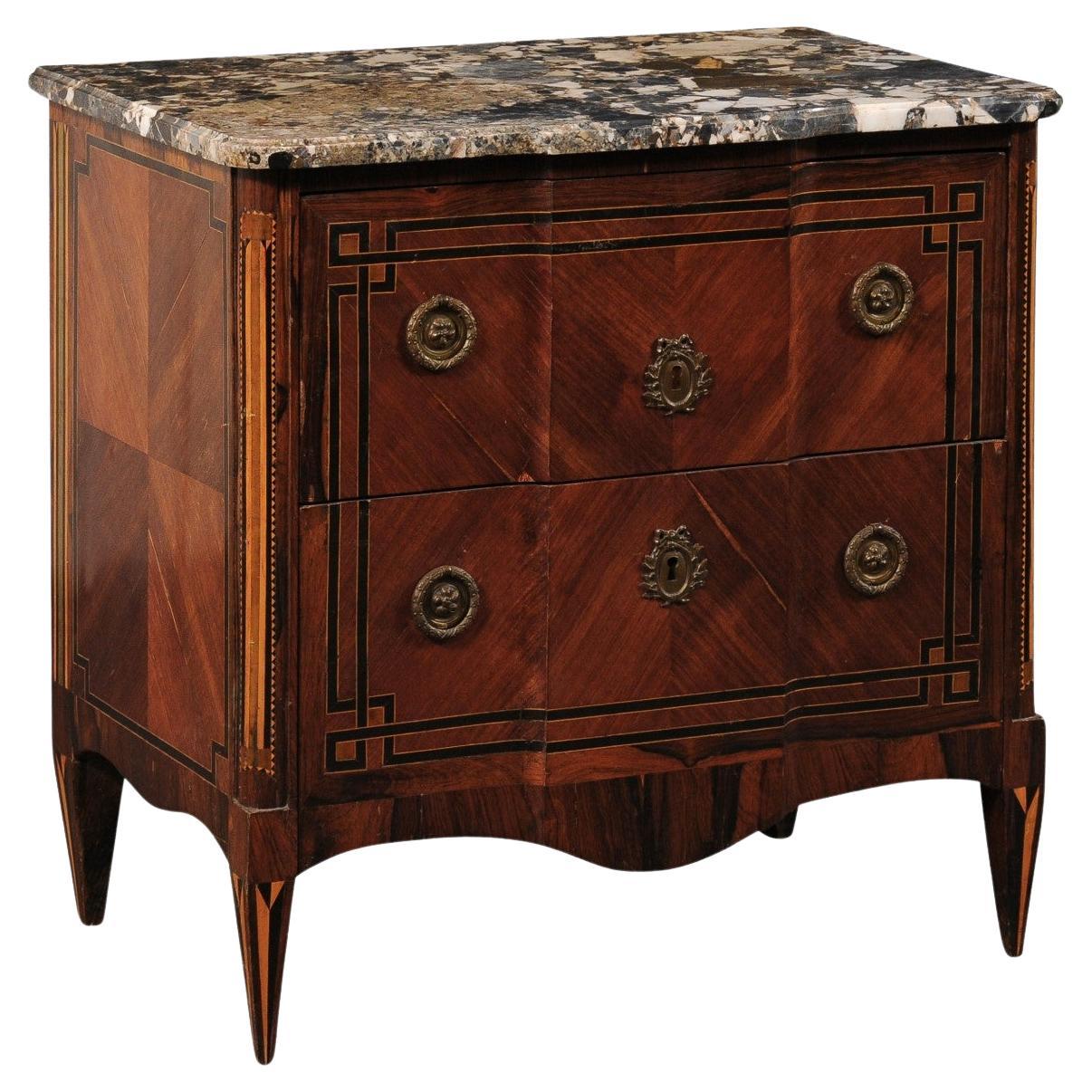 French Neoclassical Commode w/Subtle Breakfront & Gorgeous Marble Top, 19th C.